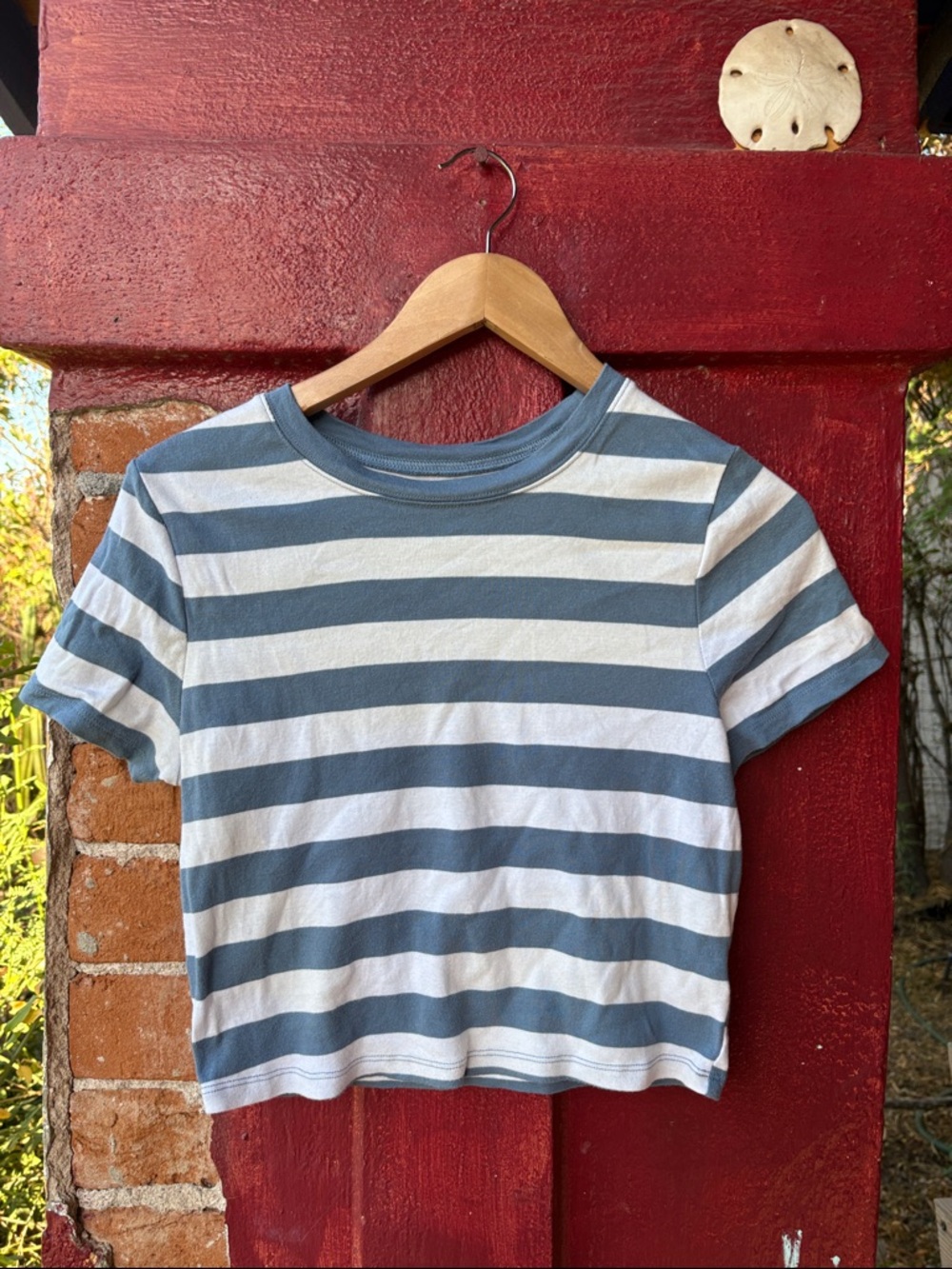 Striped Blue & White Cropped Tee